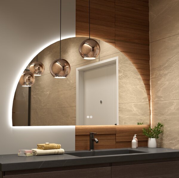 Erga Kori, oglinda LED semicirculara 80x140cm, 3105 lm, 3 culori deschise, ERG-V01-KORI-8014-CL