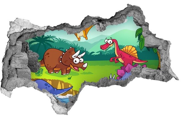 Autocolant 3D gaura cu priveliște Dinozauri într-un peisaj preistoric