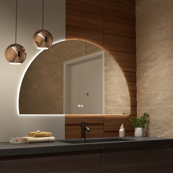 Erga Kori, oglinda LED semicirculara 70x120cm, 2760 lm, 3 culori deschise, ERG-V01-KORI-7012-CL