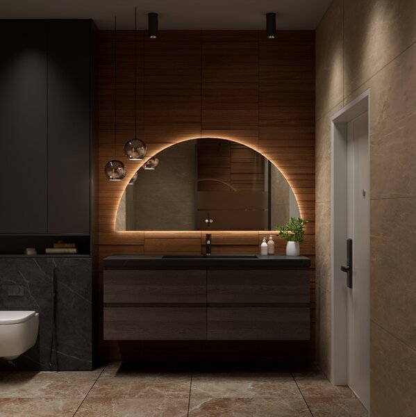 Erga Kori, oglinda LED semicirculara 70x140cm, 2875 lm, 3 culori deschise, ERG-V01-KORI-7014-CL