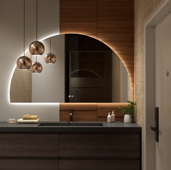 Erga Kori, oglinda LED semicirculara 80x140cm, 3105 lm, 3 culori deschise, ERG-V01-KORI-8014-CL