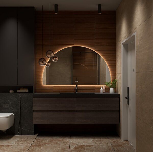 Erga Kori, oglinda LED semicirculara 80x140cm, 3105 lm, 3 culori deschise, ERG-V01-KORI-8014-CL