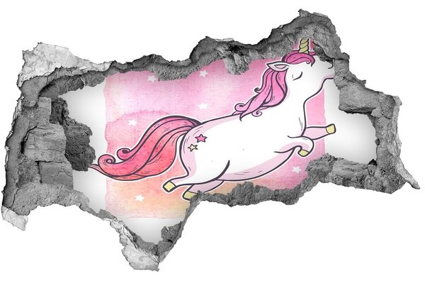 Fototapet 3D gaură în perete unicorn roz