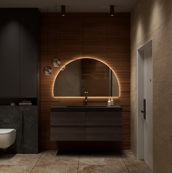 Erga Kori, oglinda LED semicirculara 70x120cm, 2760 lm, 3 culori deschise, ERG-V01-KORI-7012-CL