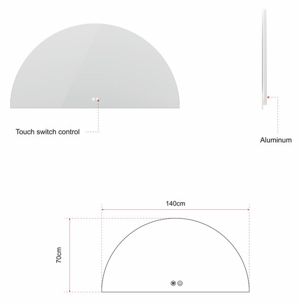 Erga Kori, oglinda LED semicirculara 70x140cm, 2875 lm, 3 culori deschise, ERG-V01-KORI-7014-CL