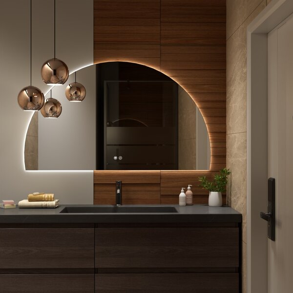 Erga Kori, oglinda LED semicirculara 70x120cm, 2760 lm, 3 culori deschise, ERG-V01-KORI-7012-CL