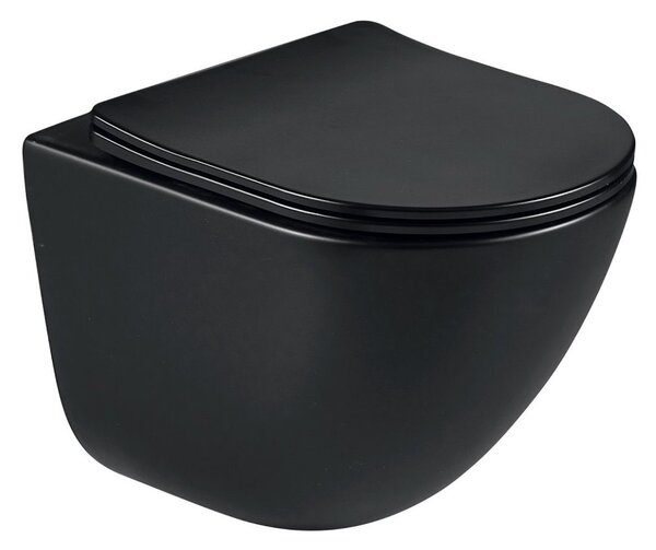 Erga Lily+, vas WC suspendat 490x370x365mm, fără rampă Tornado 2 + capac WC cu închidere lentă, negru mat, ERG-V03-LILY-TO2-BK