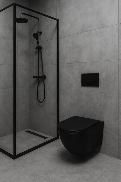 Erga Lily+, vas WC suspendat 490x370x365mm, fără rampă Tornado 2 + capac WC cu închidere lentă, negru mat, ERG-V03-LILY-TO2-BK