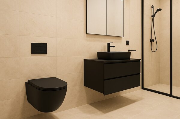 Erga Lily+, vas WC suspendat 490x370x365mm, fără rampă Tornado 2 + capac WC cu închidere lentă, negru mat, ERG-V03-LILY-TO2-BK