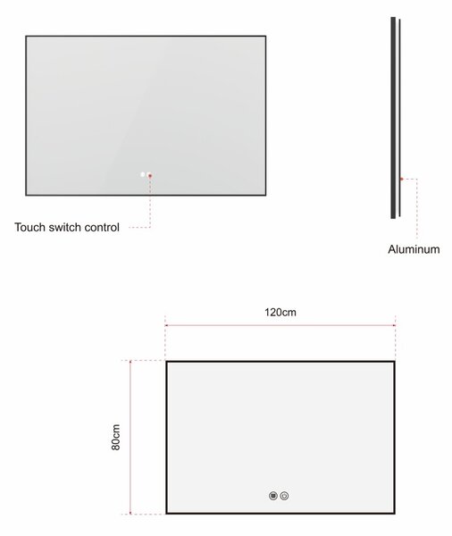 Erga Megan, oglindă LED 120x80cm în ramă neagră, 3105 lm, 3 culori de lumină, iluminare din spate, ERG-V01-MEGAN-1280-BK