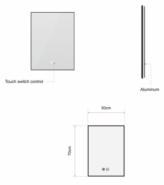 Erga Megan, oglindă LED 50x70cm în ramă neagră, 1840 lm, 3 culori de lumină, iluminare din spate, ERG-V01-MEGAN-5070-BK