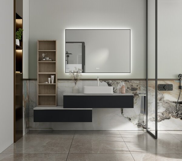 Erga Megan, oglindă LED 120x80cm în ramă neagră, 3105 lm, 3 culori de lumină, iluminare din spate, ERG-V01-MEGAN-1280-BK