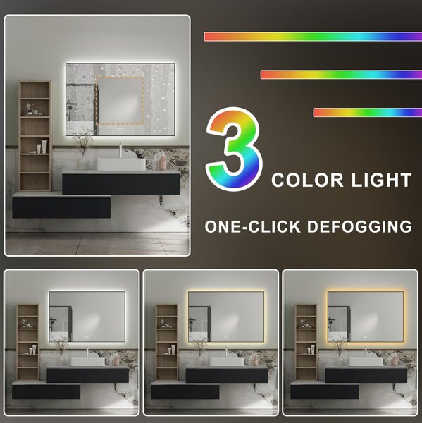Erga Megan, oglindă LED 50x70cm în ramă neagră, 1840 lm, 3 culori de lumină, iluminare din spate, ERG-V01-MEGAN-5070-BK