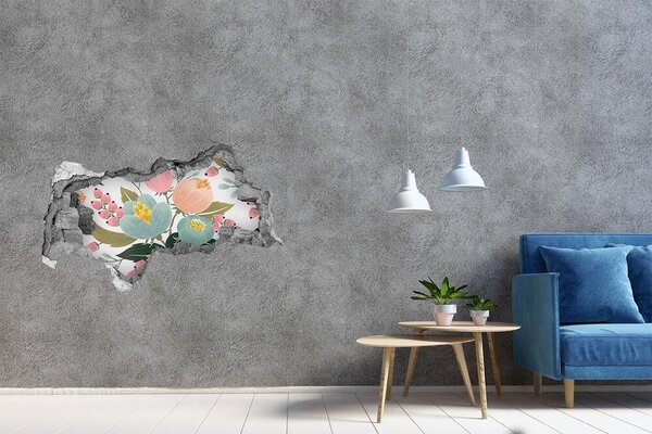 Autocolant gaură 3D Pictură murală florală într-un perete deteriorat