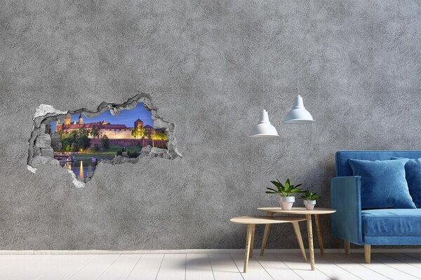 Fototapet 3D gaură în perete Un castel lângă râu în peisajul nocturn