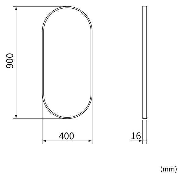 Erga Oval, oglindă ovală 40x90cm, ramă neagră, ERG-V01-OVAL-4090-BK