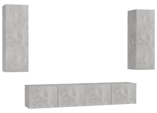 Set dulapuri TV, 4 piese, gri beton, lemn prelucrat