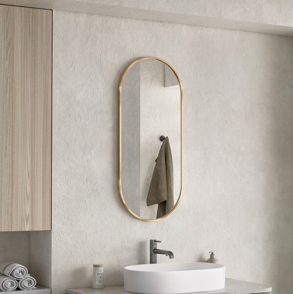 Erga Oval, oglinda ovala 40x90cm, rama aurie, ERG-V01-OVAL-4090-GD