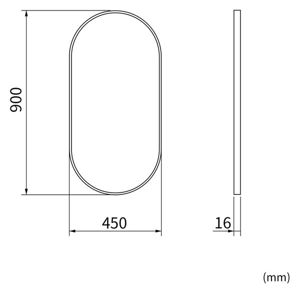 Erga Oval, oglindă ovală 45x90cm, ramă neagră, ERG-V01-OVAL-4590-BK