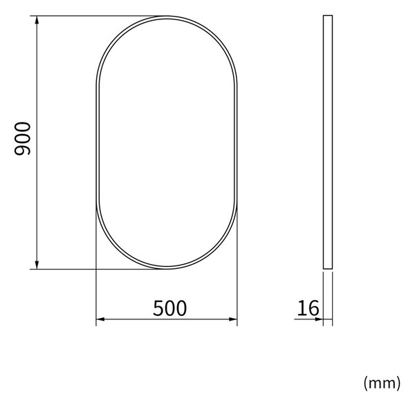 Erga Oval, oglindă ovală 50x90cm, ramă neagră, ERG-V01-OVAL-5090-BK