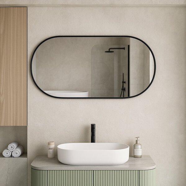 Erga Oval, oglindă ovală 60x90cm, ramă neagră, ERG-V01-OVAL-6090-BK