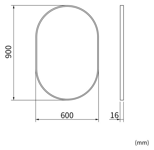 Erga Oval, oglindă ovală 60x90cm, ramă neagră, ERG-V01-OVAL-6090-BK
