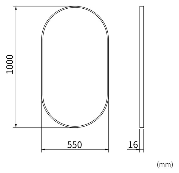 Erga Oval, oglindă ovală 55x100cm, ramă neagră, ERG-V01-OVAL-5510-BK