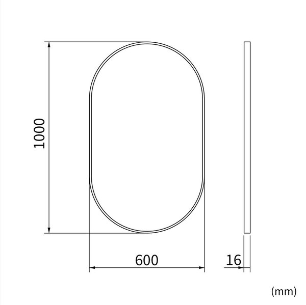 Erga Oval, oglindă ovală 60x100cm, ramă neagră, ERG-V01-OVAL-6010-BK