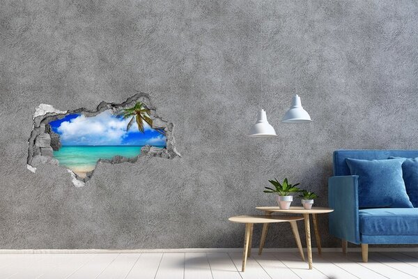 Autocolant gaură 3D Plajă tropicală cu palmier