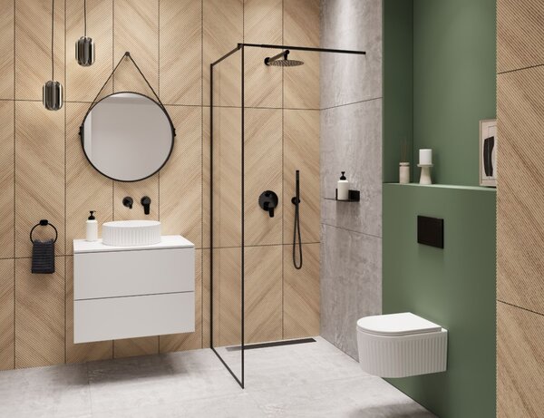 Erga Paris, Paravan de duș Walk-In 60x200 cm cu ramă neagră, sticlă transparentă de 8 mm, profil negru, ERG-V02-PARIS-060x200-BF