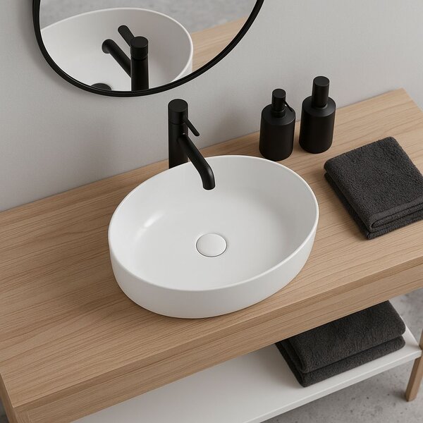 Erga Oval, lavoar de blat 550x400x140 mm, alb lucios, ERG-V03-OVAL55-WH
