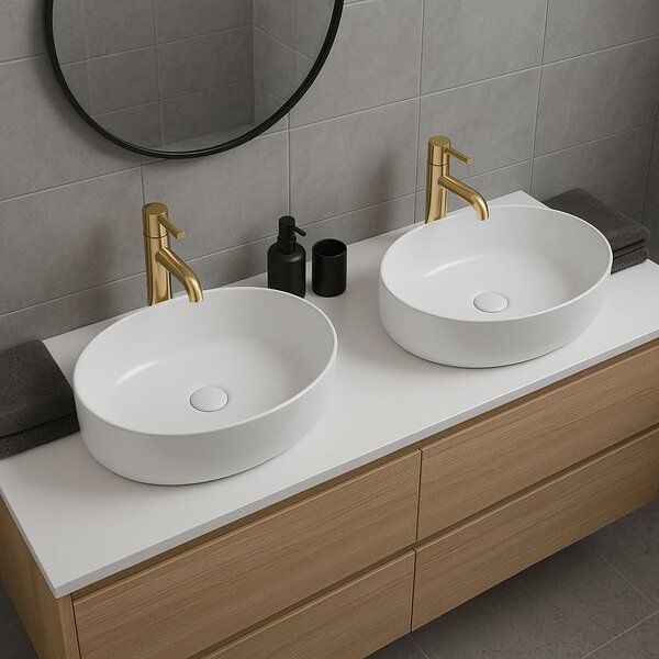 Erga Oval, lavoar de blat 550x400x140 mm, alb lucios, ERG-V03-OVAL55-WH