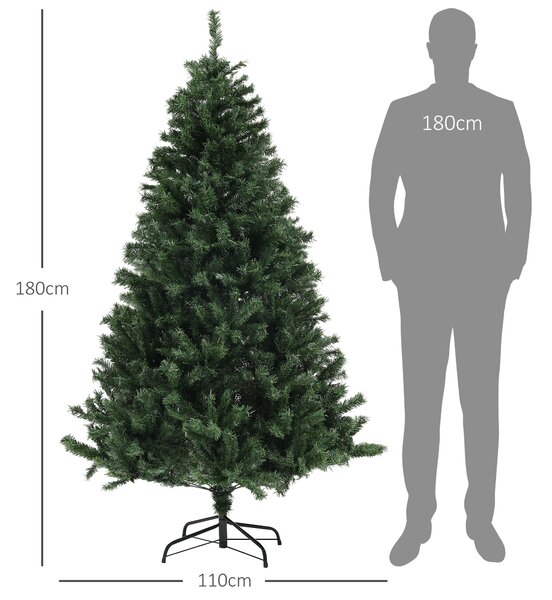HOMCOM Brad de Crăciun, Brad de Crăciun Artificial cu 1000 Crengi din Oțel și Plastic, Ø110 x180 cm, Verde | Aosom Romania