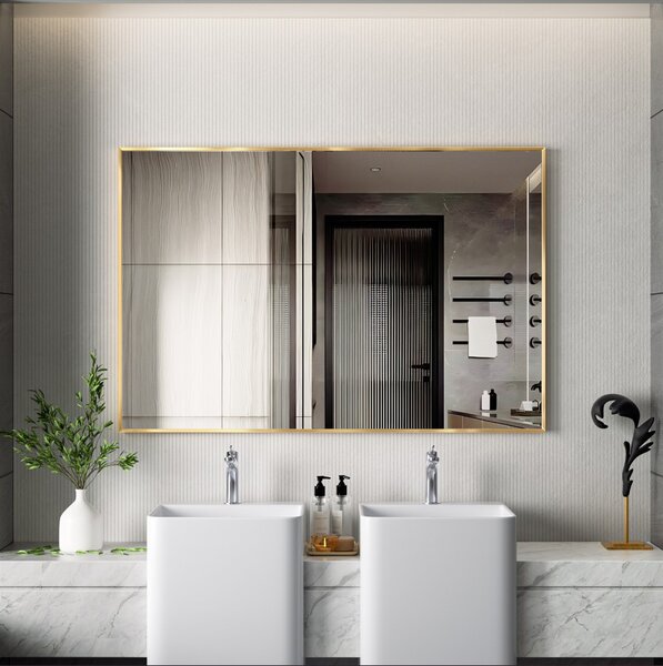 Erga Rectangle, oglindă dreptunghiulară 120x80 cm, ramă aurie, ERG-V01-RECTAGLE-1280-GD