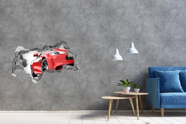 Autocolant autoadeziv gaură Mașină sport roșie în spatele găurii din perete