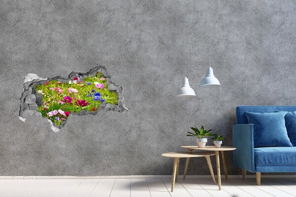 Fototapet 3D gaură în perete Un paradis al florilor în spatele zidului