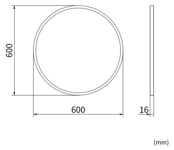 Erga Round, oglindă rotundă 60cm, ramă neagră, ERG-V01-ROUND-6060-BK