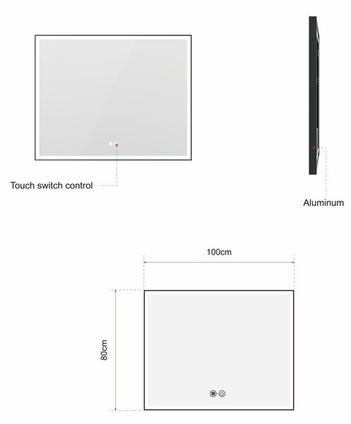Erga Samira, oglindă LED 100x80cm în ramă neagră, 2760 lm, 3 culori de lumină, iluminare față/spate, ERG-V01-SAMIRA-1080-BK