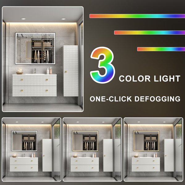 Erga Samira, oglindă LED 100x80cm în ramă neagră, 2760 lm, 3 culori de lumină, iluminare față/spate, ERG-V01-SAMIRA-1080-BK