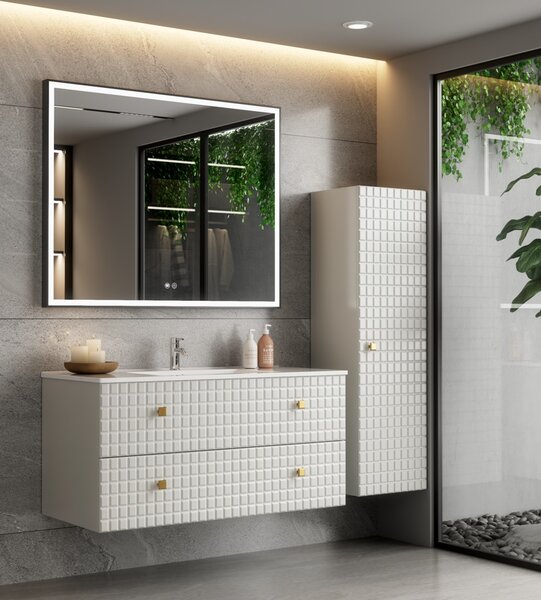 Erga Samira, oglindă LED 100x80cm în ramă neagră, 2760 lm, 3 culori de lumină, iluminare față/spate, ERG-V01-SAMIRA-1080-BK