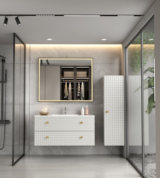 Erga Samira, oglindă LED 100x80cm în ramă neagră, 2760 lm, 3 culori de lumină, iluminare față/spate, ERG-V01-SAMIRA-1080-BK