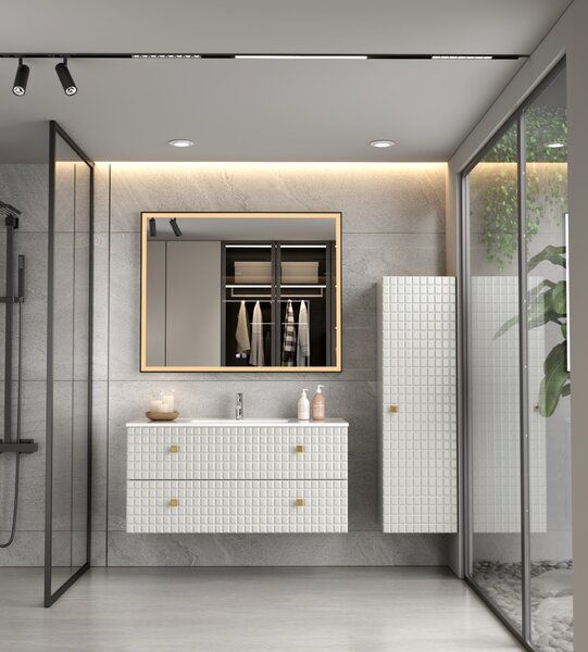 Erga Samira, oglindă LED 100x80cm în ramă neagră, 2760 lm, 3 culori de lumină, iluminare față/spate, ERG-V01-SAMIRA-1080-BK