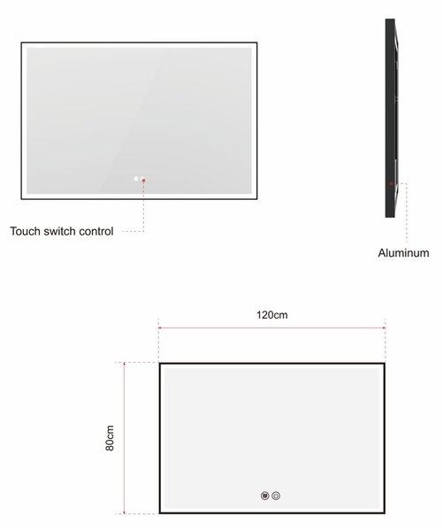 Erga Samira, oglindă LED 120x80cm în ramă neagră, 3105 lm, 3 culori de lumină, iluminare față/spate, ERG-V01-SAMIRA-1280-BK