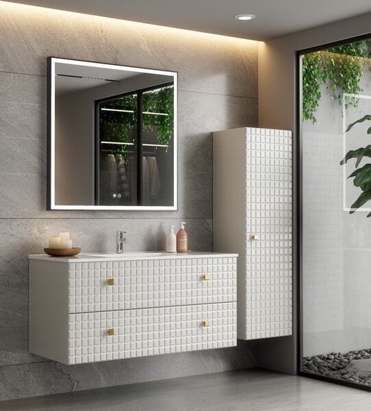Erga Samira, oglindă LED 80x80cm în ramă neagră, 2415 lm, 3 culori de lumină, iluminare față/spate, ERG-V01-SAMIRA-8080-BK