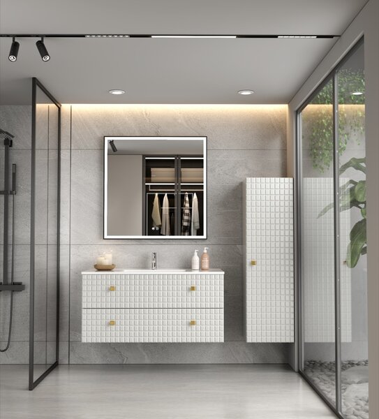 Erga Samira, oglindă LED 80x80cm în ramă neagră, 2415 lm, 3 culori de lumină, iluminare față/spate, ERG-V01-SAMIRA-8080-BK