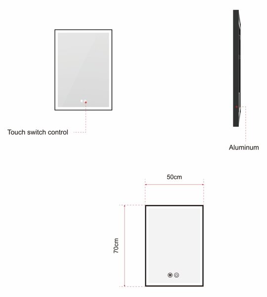 Erga Samira, oglindă LED 50x70cm în ramă neagră, 1840 lm, 3 culori de lumină, iluminare față/spate, ERG-V01-SAMIRA-5070-BK