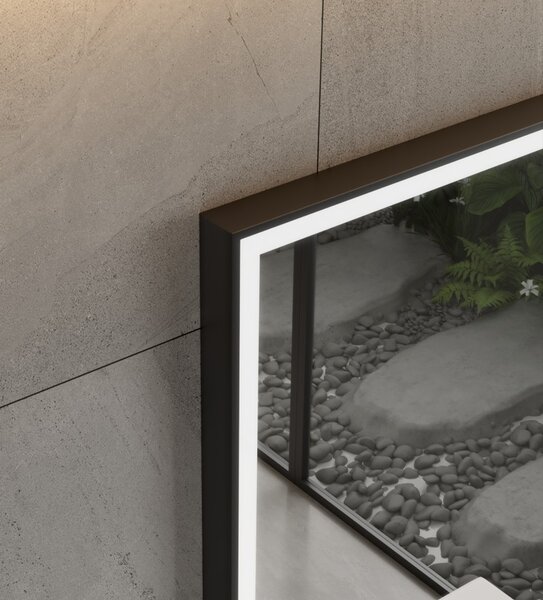 Erga Samira, oglindă LED 80x80cm în ramă neagră, 2415 lm, 3 culori de lumină, iluminare față/spate, ERG-V01-SAMIRA-8080-BK