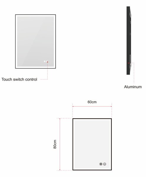 Erga Samira, oglindă LED 60x80cm cu ramă neagră, 2185 lm, 3 culori de lumină, iluminare față/spate, ERG-V01-SAMIRA-6080-BK