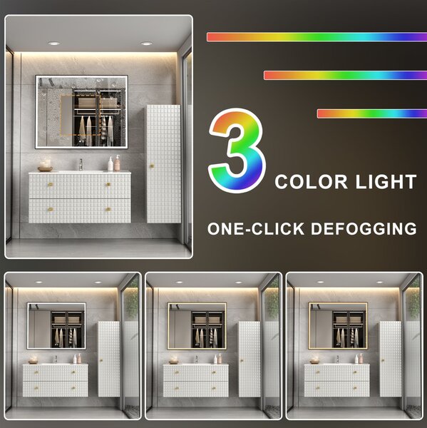 Erga Samira, oglindă LED 80x80cm în ramă neagră, 2415 lm, 3 culori de lumină, iluminare față/spate, ERG-V01-SAMIRA-8080-BK