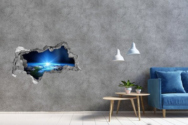 Fototapet 3D gaură în perete Viziunea cosmică a Pământului